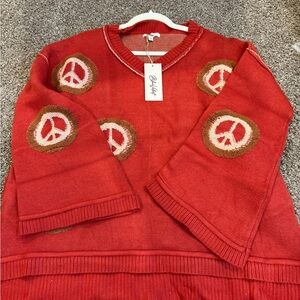 New with tags women’s Blue Velvet size large red peace sign sweater